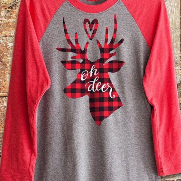 Oh deer buffalo plaid 3/4 sleeve baseball top - Picture 3 of 3